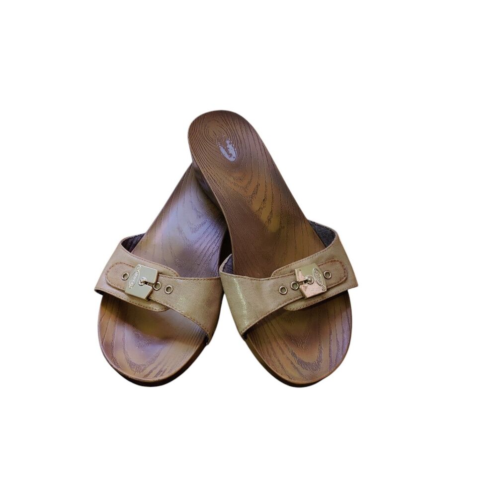 Dr. Scholl's Classic Sandals Tan Adjustable Hook&Loop Buckle Faux Wood Size 10M